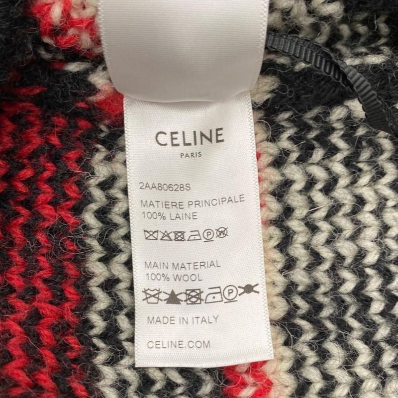 Celine Sweater Fair Isle Logo Knit Crewneck 2aa80628s Size S 22aw Black Red