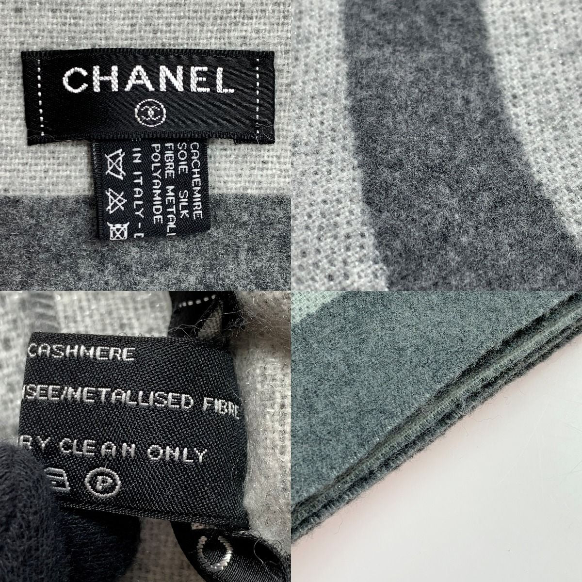 Chanel Coco Mark Large Gray Cashmere/silk Stole Shawl