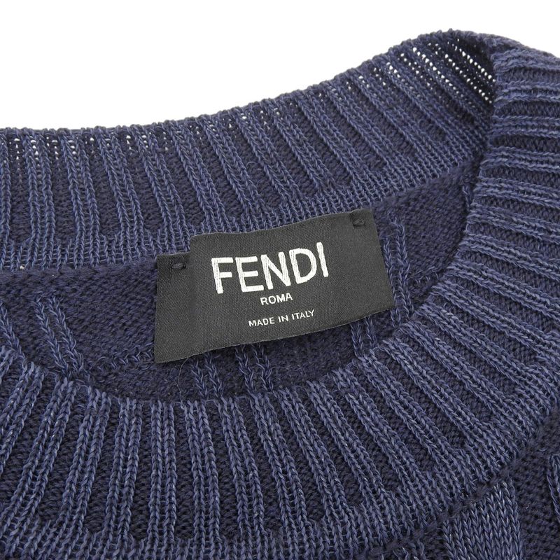Fendi 2024item Summer Wool Zucca Pattern Crewneck Knit 48 Men's Navy 24AW