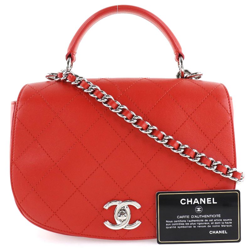 Chanel Chain Shoulder Matelasse 2WAY Calf Red Ladies Shoulder Bag