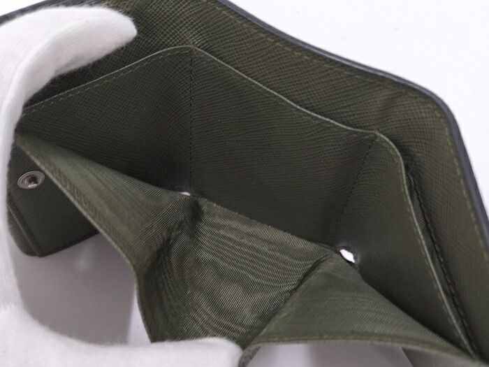 Prada Trifold Wallet With Triangular Logo Leather Green 2mh042