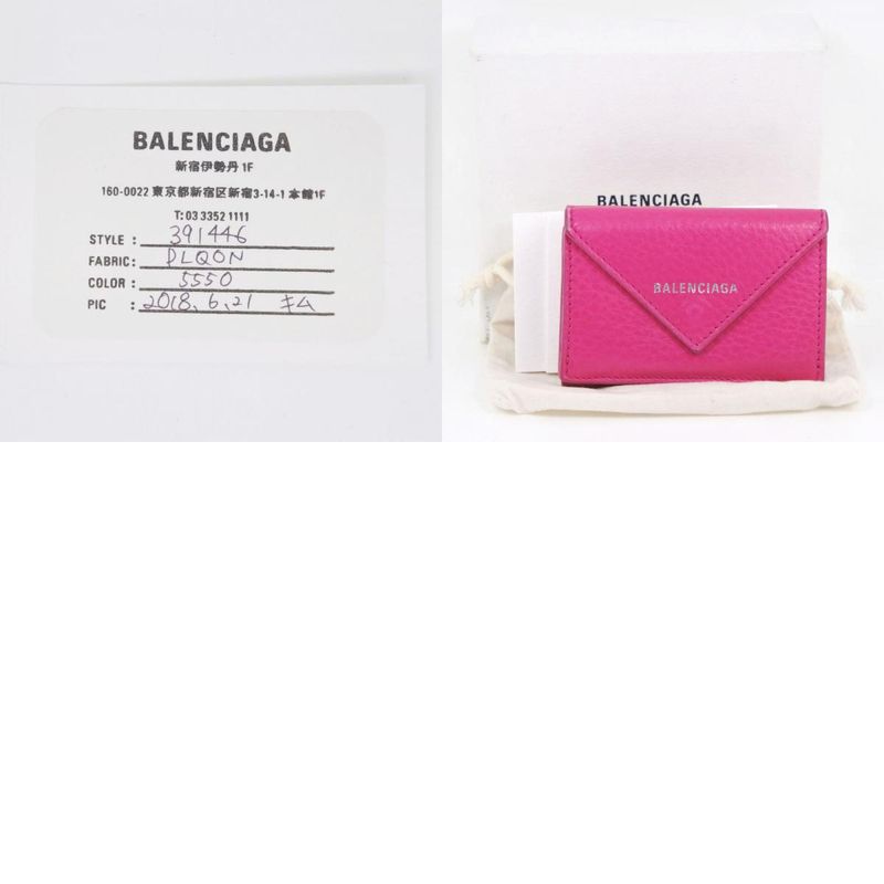 Balenciaga Paper Mini 391446 Leather Pink Women's Trifold Wallet
