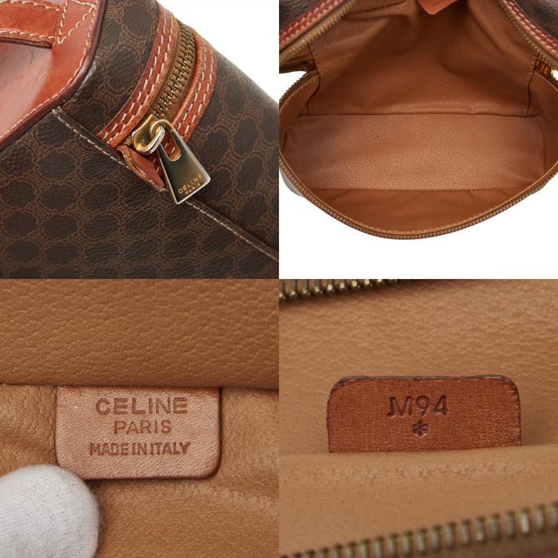 Celine Macadam Vanity Bag Cosmetic Pouch Brown PVC Leather Women Celine
