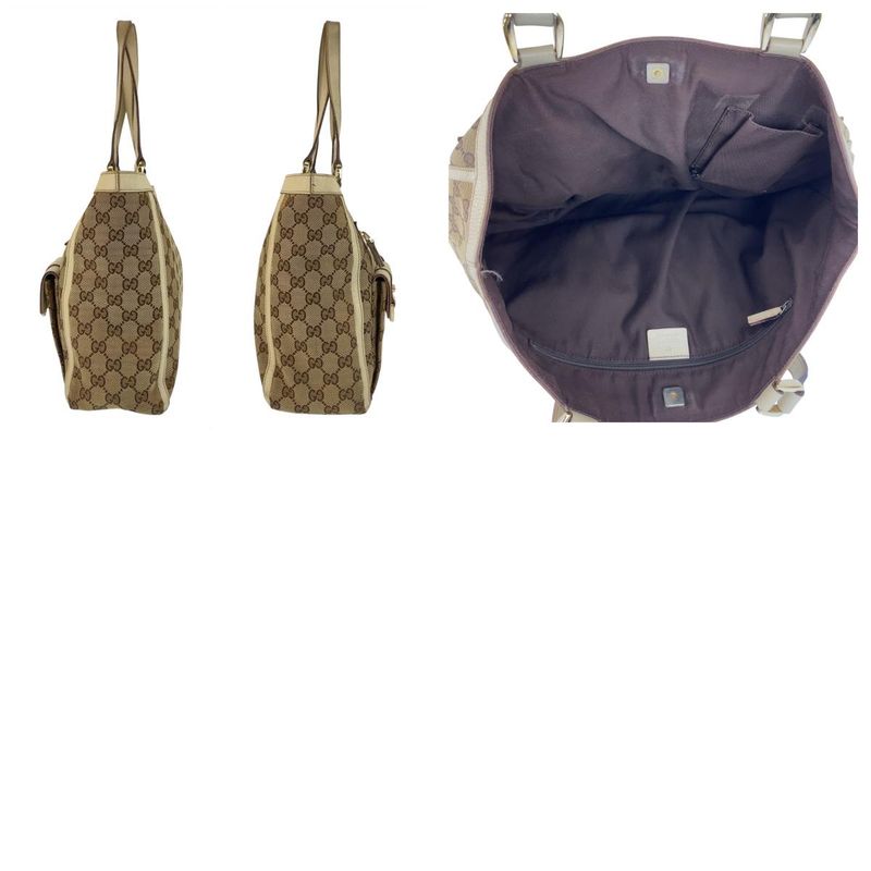 Gucci Abby Beige Ivory Gold Hardware GG Canvas/leather 146247 Tote Bag Shoulder