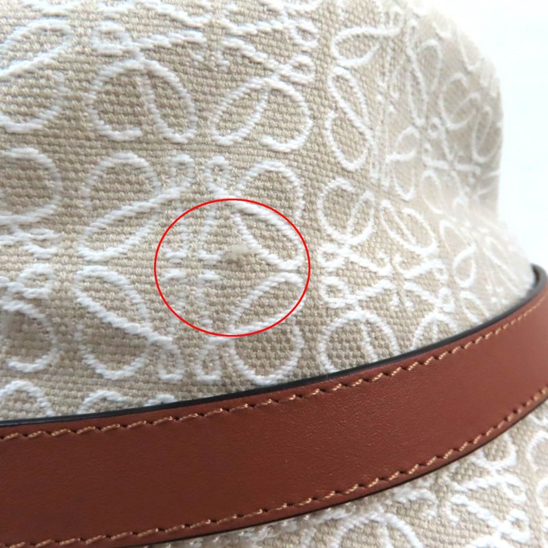 LOEWE K820hb1x41 Anagram Jacquard Logo Leather Use Bucket Hat Ecru/soft White