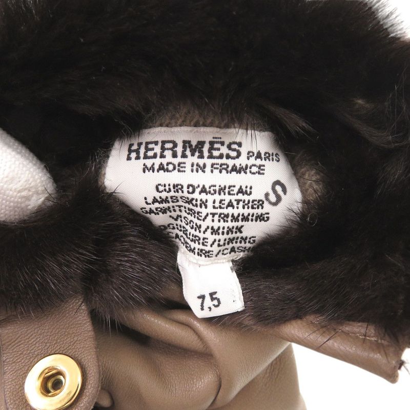Hermes Cashmere Lambskin Size 75 Brown Gloves 1415 Hermes