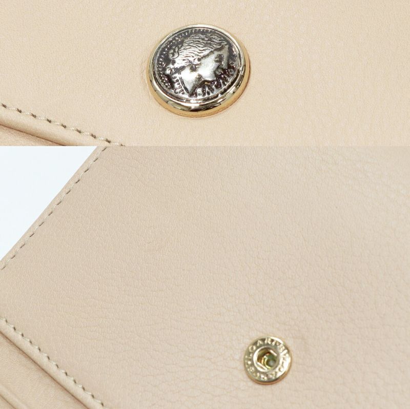 Bulgari Bifold Wallet With Coin Purse Trifold Wallet Monete Calf Beige 35225