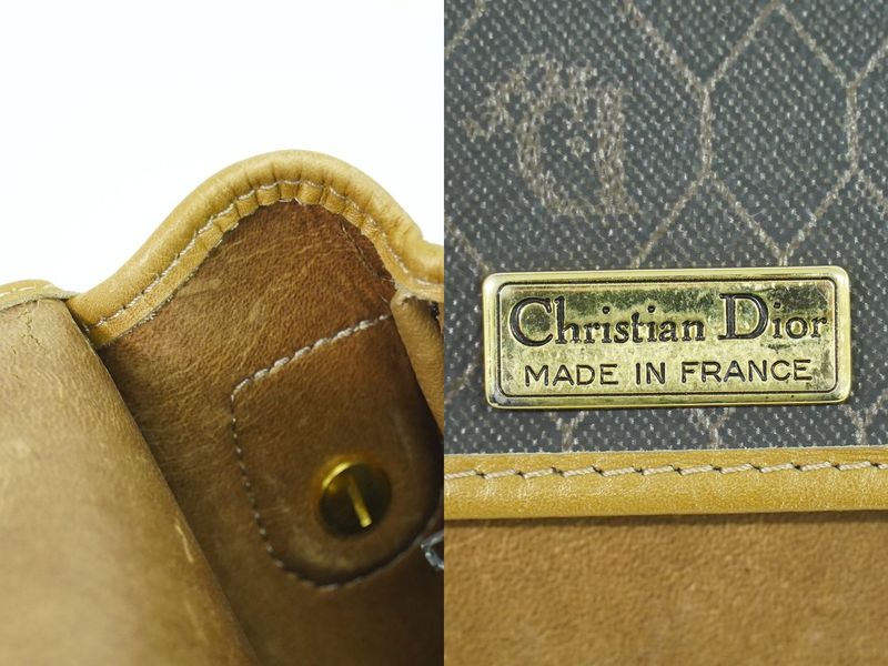 Authentic Christian DIOR Honeycomb Pattern Shoulder Bag Pochette PVC Black Bag