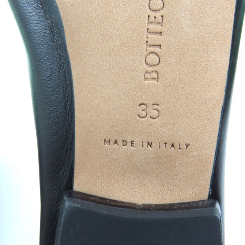 Bottega Veneta Square Toe Leather Flat Pumps Black 35 With Box