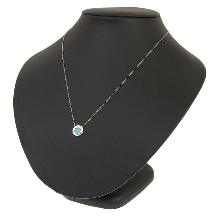 Tiffany & Co T TWO Circle Turquoise Necklace 18K White Gold 750 White Gold