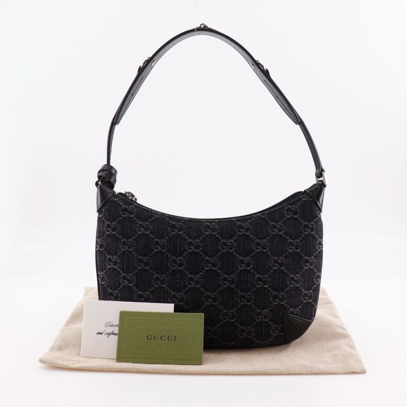 Gucci Horsebit Slim Small Shoulder GG 774719 Denim Black Women's Shoulder Bag