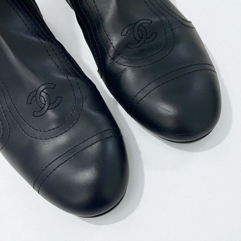 Chanel Boots Short Shoes Leather Black Coco Mark Fringe