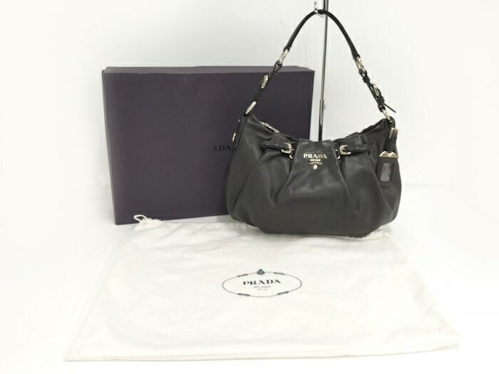 Prada One Shoulder Bag Leather Black Br3795