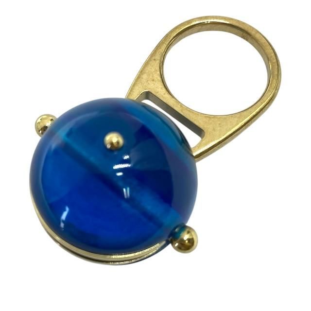 Christian DIOR Sorbet Ring Tribal Ball Jewelry Logo GP Metal Resin Gold Blue [M