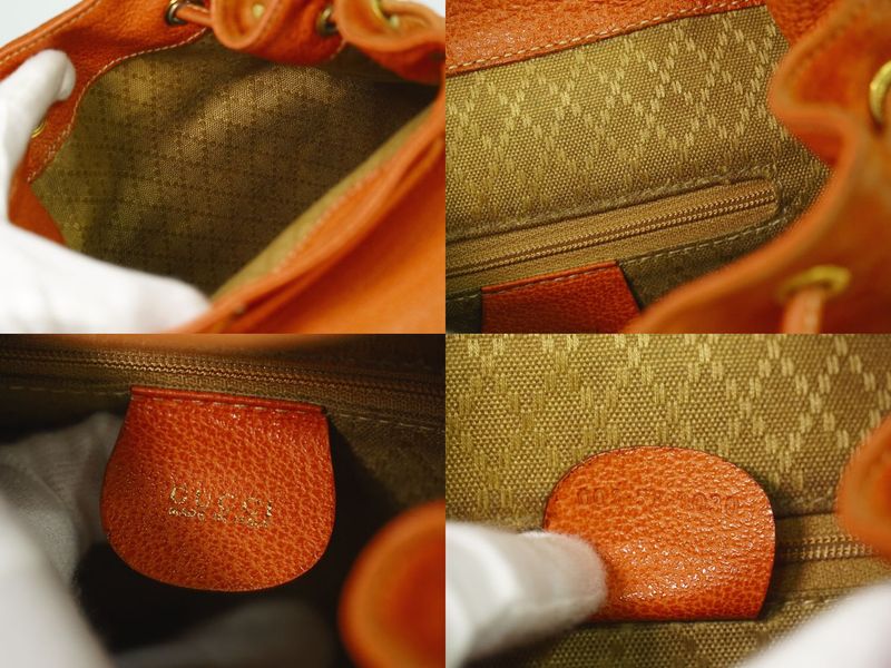 Authentic Gucci Bamboo Backpack Sac Backpack Suede Leather Orange Bamboo Bag