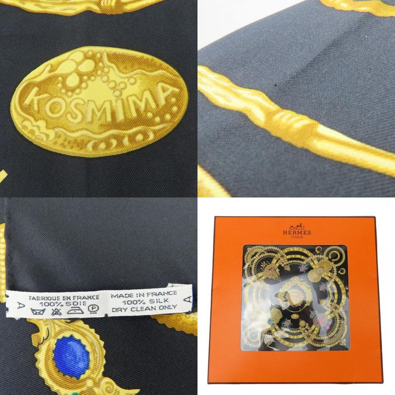 Hermes Scarf Carre 90 Kosmima Space Silk Black Gold Multicolor Fashionable
