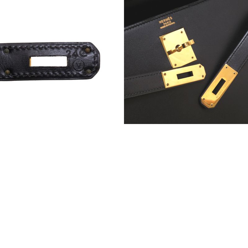 Hermes Kelly 32 Outer Stitch Box Calf Black Gold Hardware 00V Engraved Handbag