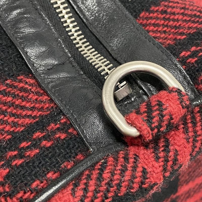 Saint Laurent Paris Boston Bag 360195 Red And Black Checked Wool Leather