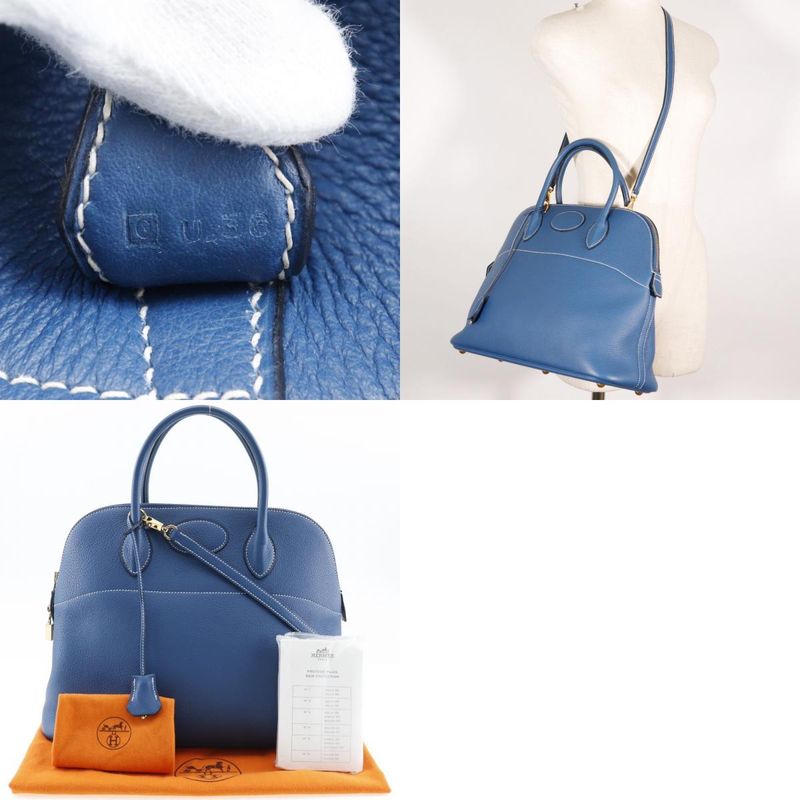 Hermes Bolide 37 G Engraved Taurillon Clemence Blue □G Ladies Handbag