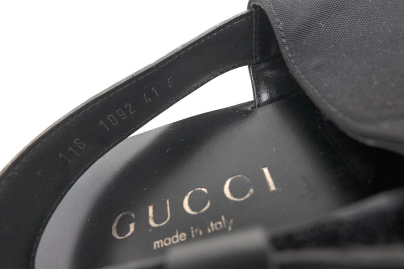 Gucci Sandals Shoes Men Nylon Leather Genuine Black 116 1092 Sandalo Tessuto