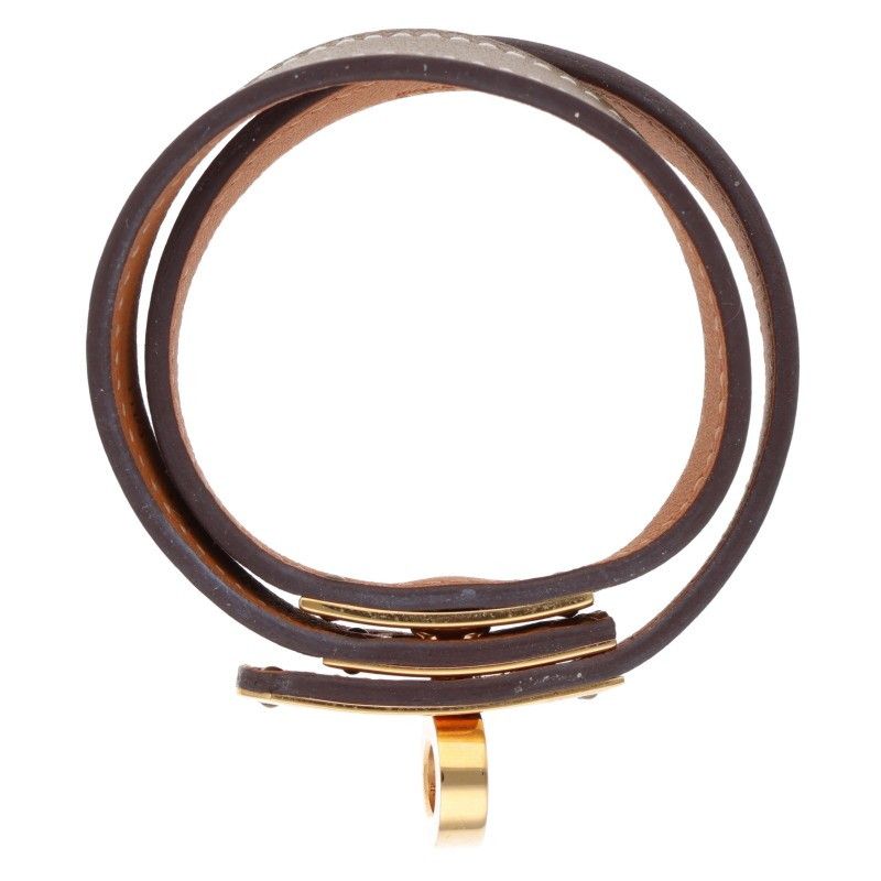 Hermes Kerry Debuture Engraved D Leather Bracelet Ladies T2
