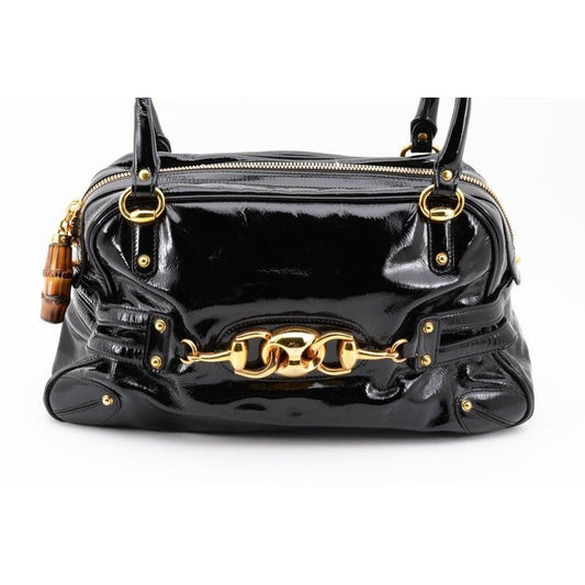 Gucci GG Horsebit Bamboo Boston Bag Handbag Patent Leather - The Reluxe