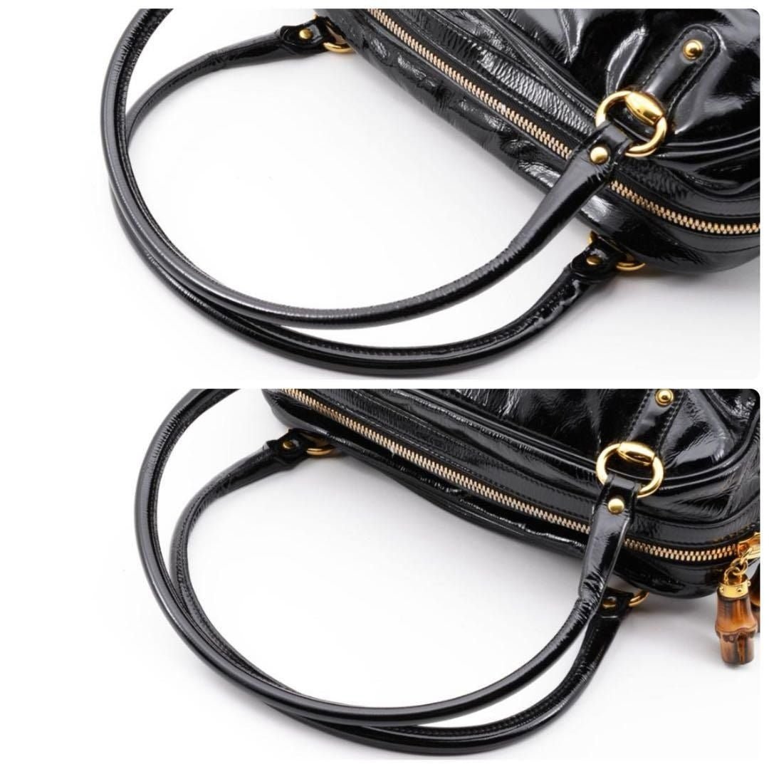 Gucci GG Horsebit Bamboo Boston Bag Handbag Patent Leather - The Reluxe