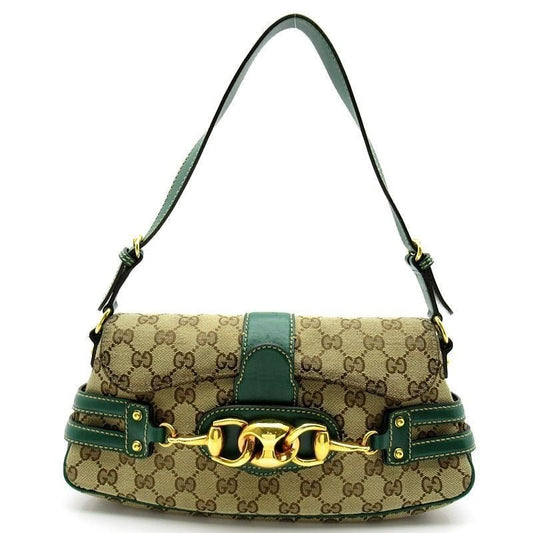 GUCCI Vintage GG Canvas Horsebit Shoulder Bag Green - The Reluxe