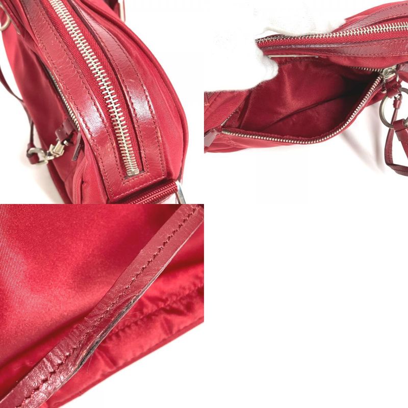 Prada Shoulder Bag Triangle Logo Triangle Logo Plate Leather / Nylon Red