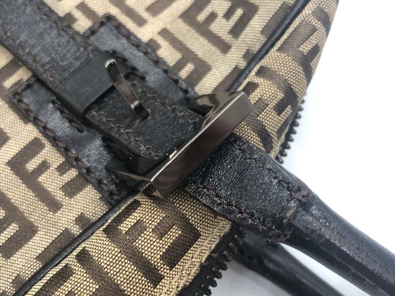 Fendi Zucca Pattern 2241-8bn005-019 Nylon Canvas X Leather Handbag Tote Brown