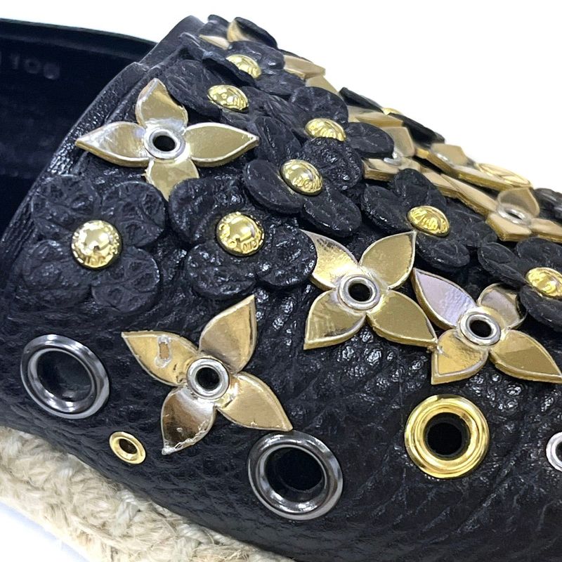Louis Vuitton Ma1106 Espadrilles Monogram Flower Leather Slip-on Black 36