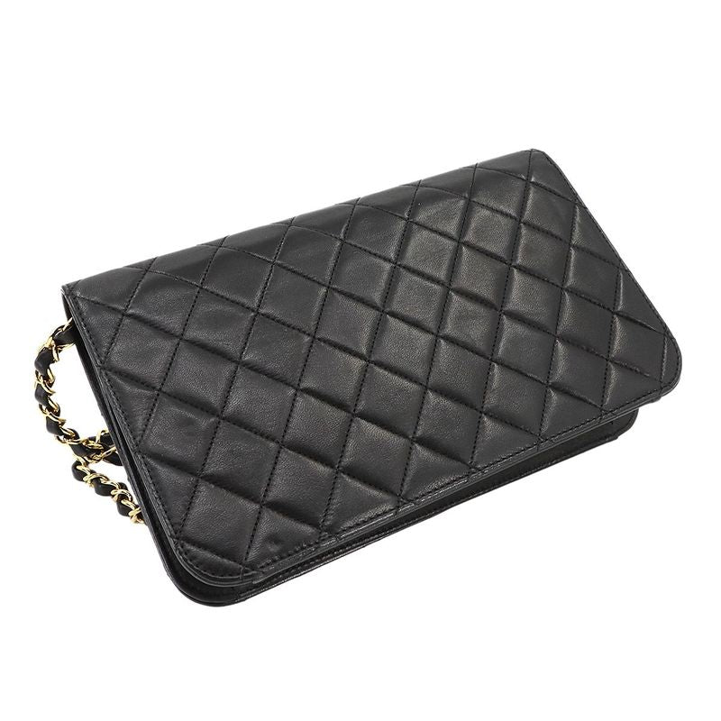 Chanel Matelasse Chain Shoulder Bag Lambskin Black Gold Hardware Turnlock
