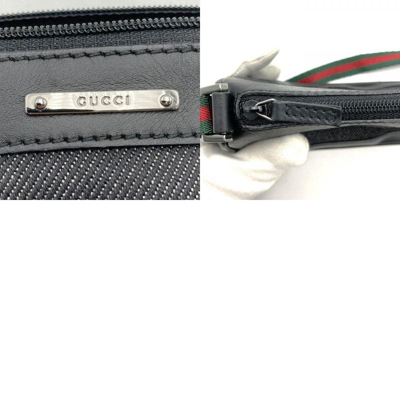 Gucci 92820 Pouch Handbag Black Canvas Sherry Line Women's Men's Fashion