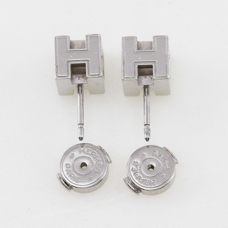 Hermes Cajdouache H-cube Metal Silver Ladies 6.1g Earrings