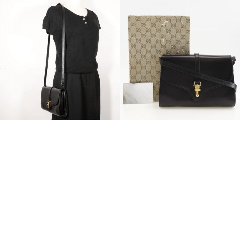 Gucci Old Gucci 2WAY Clutch Calf Black Ladies Shoulder Bag
