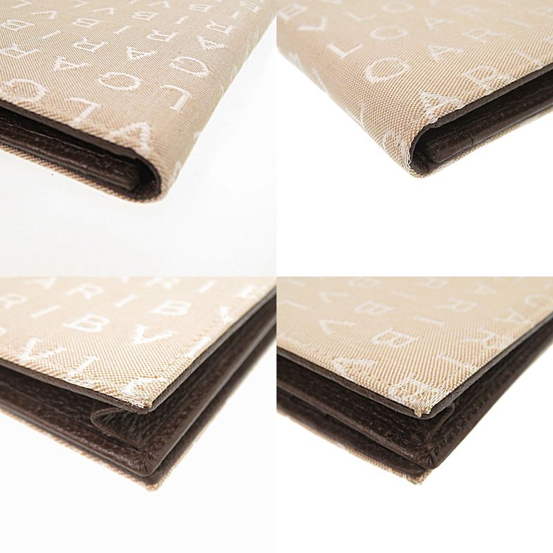 Bulgari Logomania Canvas Leather Beige Long Wallet Long Billfold Brown 1252
