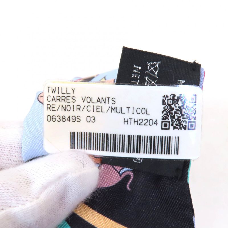 Hermes Carres Volants Flying Carré 100% Silk Noir/ciel/multicol Twilly Scarf