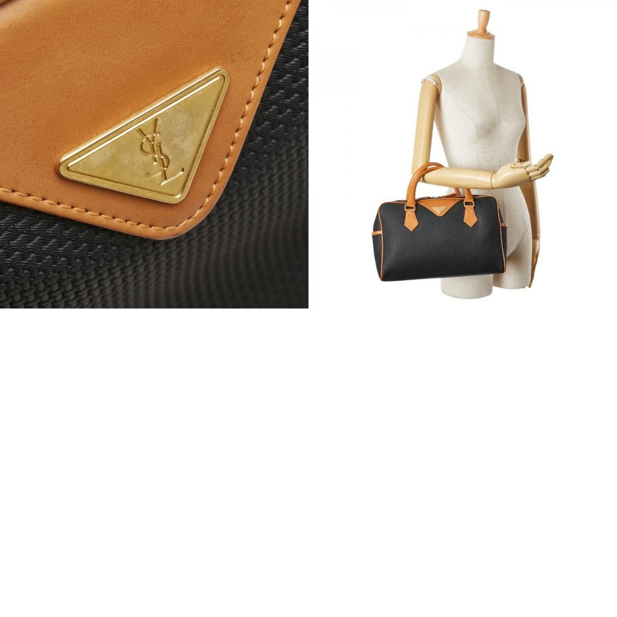 Saint Laurent Mini Boston Bag Handbag Black Brown PVC Leather Women Saint