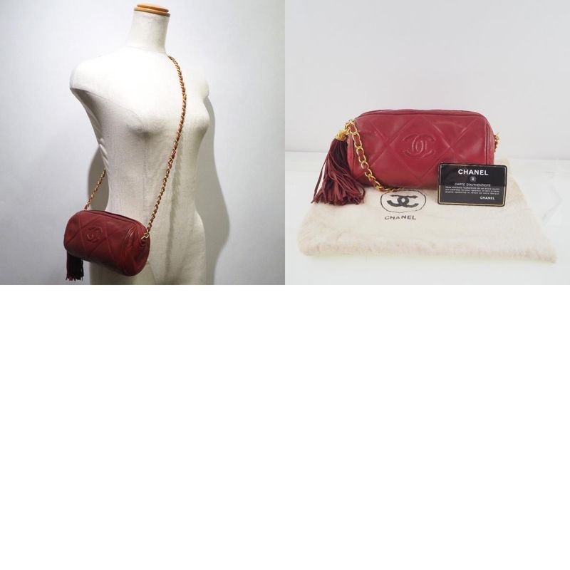 Chanel Chain Shoulder Matelasse Fringe Lambskin Red Ladies Shoulder Bag
