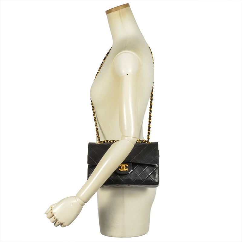 Chanel Matelasse 23 W Flap Chain Shoulder Bag Lamb Skin A01113 Black Gold