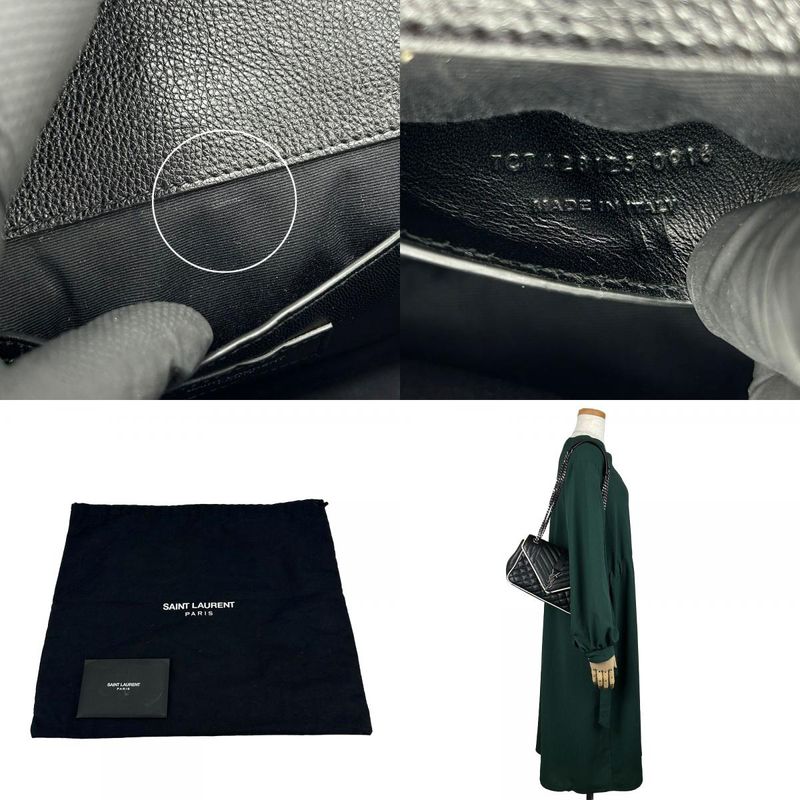 Saint Laurent Shoulder Bag Satchel Envelope Leather Black Ivory Silver Hardware