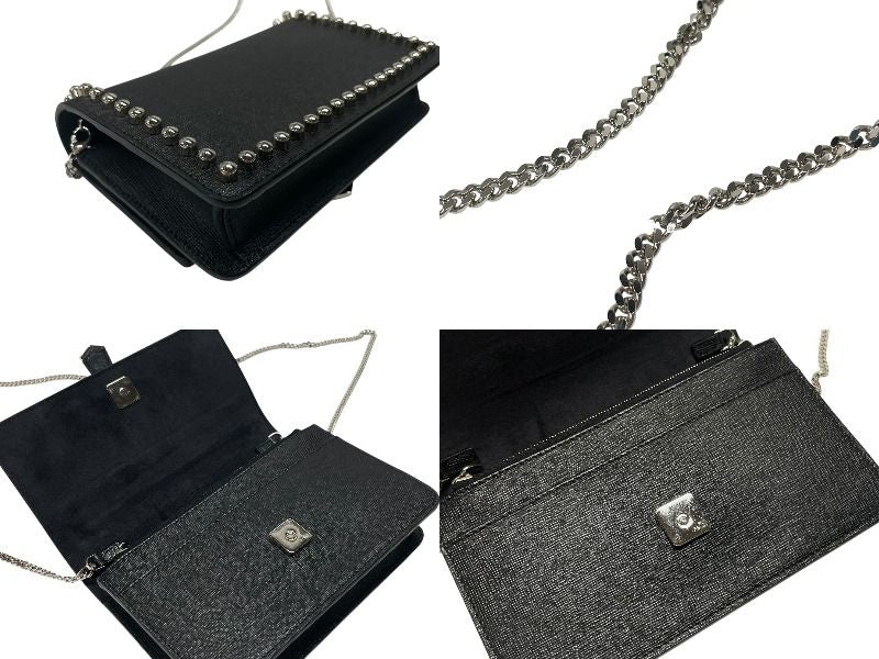 Fendi Shoulder Bag Chain Wallet Karl Lagerfeld Leather Black Silver — view 8