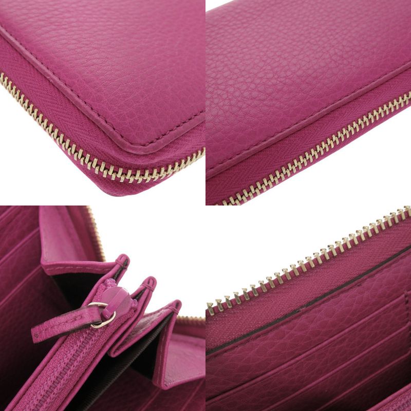 Gucci Bamboo 307984 Leather Magenta Round Zipper Long Wallet 1329 Gucci