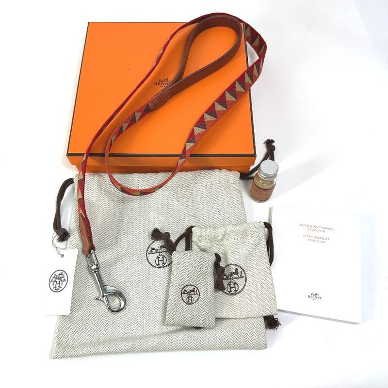 Hermes Lead Dog Lead Medor Slim Canvas/leather Dark Irish Red
