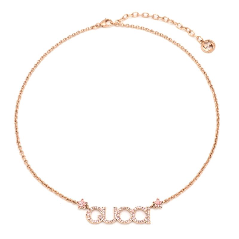 Gucci 774693 Logo Necklace 462cm (1819in) Long Crystal Script Logo Antique Pink