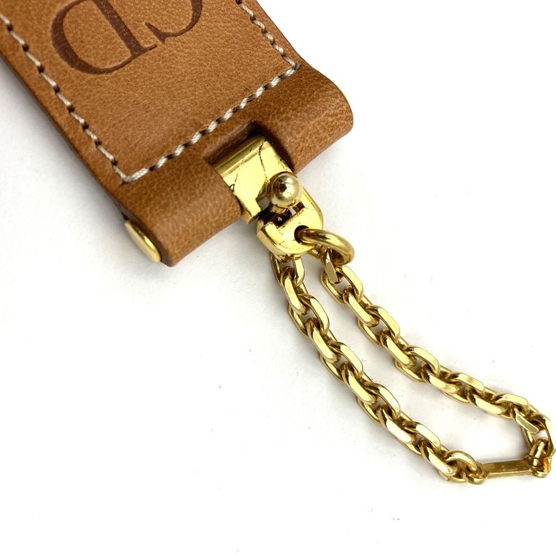 DIOR Key Holder Leather CD Engraved Brown Gold Hardware Ladies Men Fashion