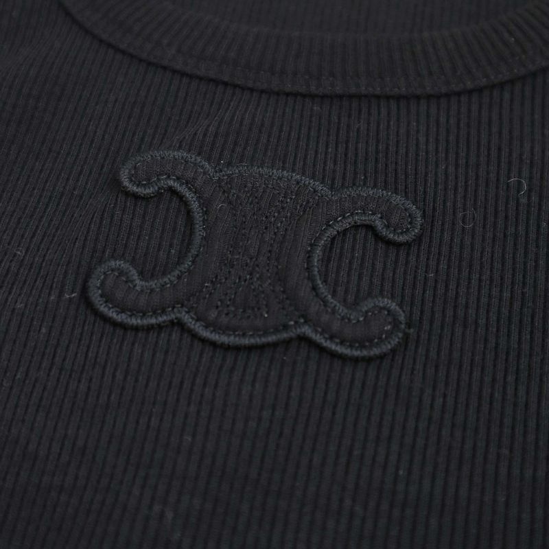 Celine 25ss Triomphe Ribbed Tank Top 2x45n0v19.38no Black XS