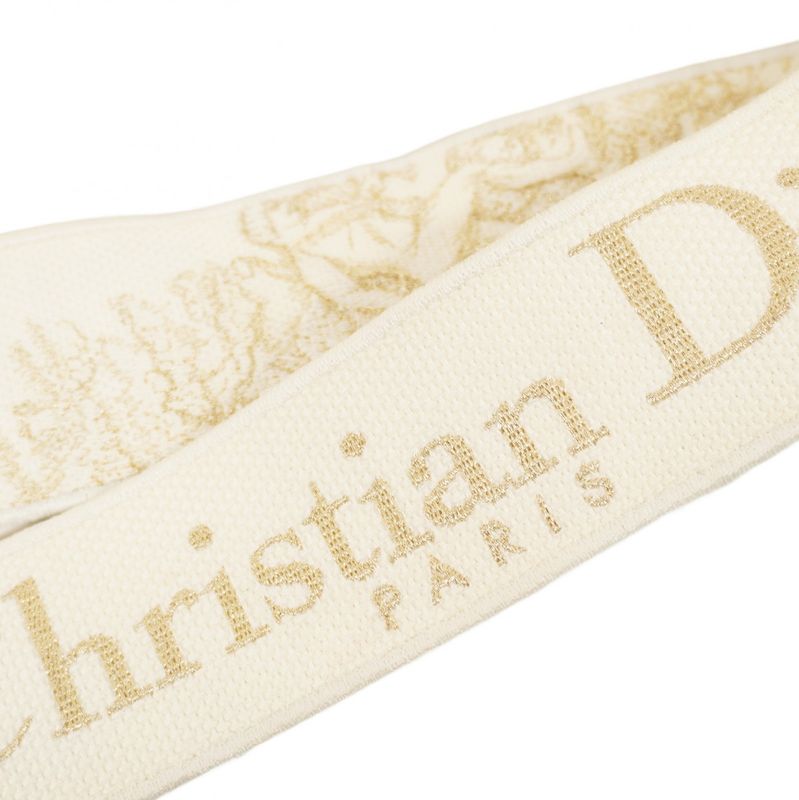 Christian Dior Handbag Lady Dior Dee Lite Canvas White Gold Chien Pan Gold
