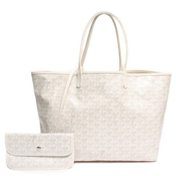 Goyard Goyardine Saint Louis PM White Shoulder Tote Bag & Pouch
