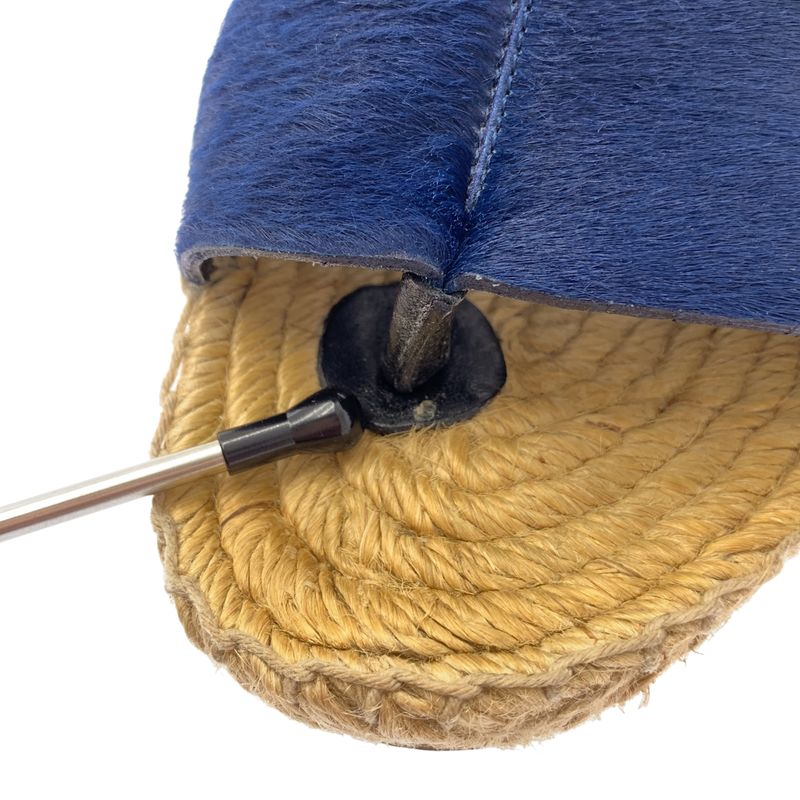 Celine Leather Espadrille Wedge Sole Sandals - 35 - Navy Beige - Women's